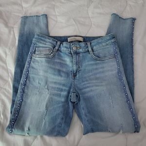 Zara pearl jeans detail trim with textured chain